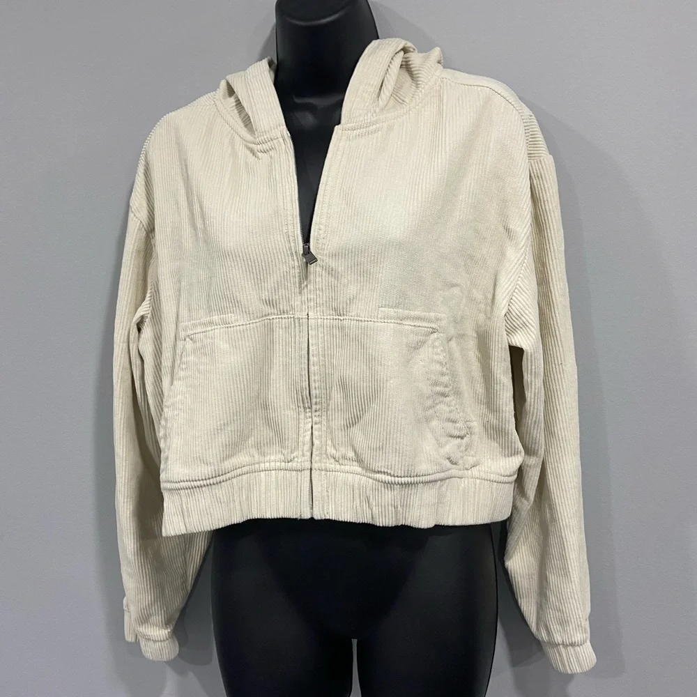 Hooded corduroy light zip up